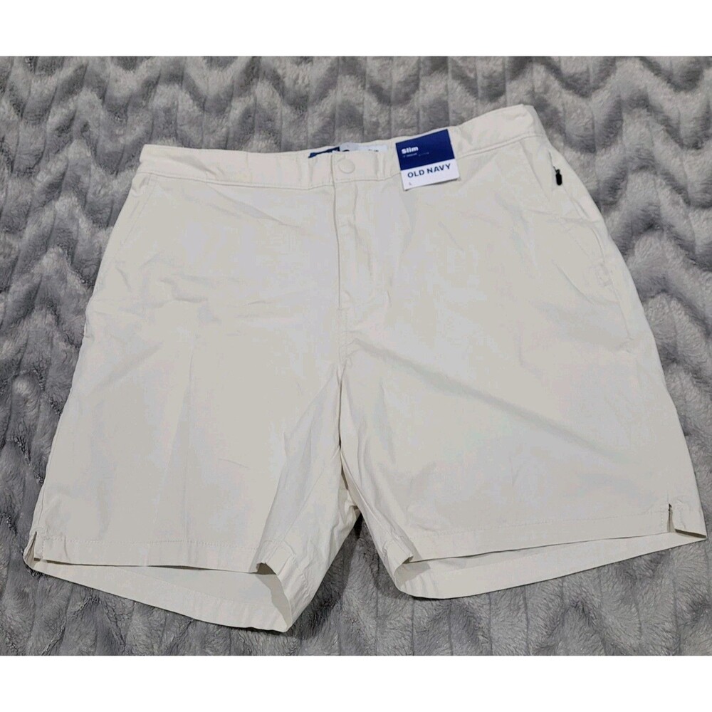 Old Navy Womens L Slim 7" Built In Flex Beige Hiking Chino Shorts NWT